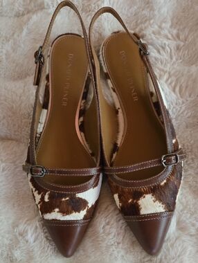 Donald J. Pliner Brown & White Cowhide Slingback Pointed Flats